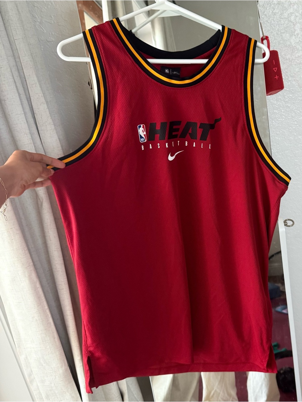 Nike Red Miami Heat Basketball Jersey with Black and Yellow Trim